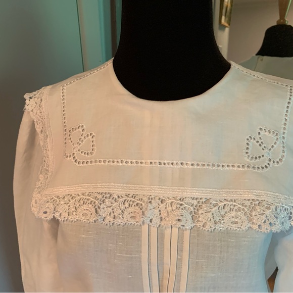 Vintage crisp linen pilgrim collar blouse - Picture 1 of 8